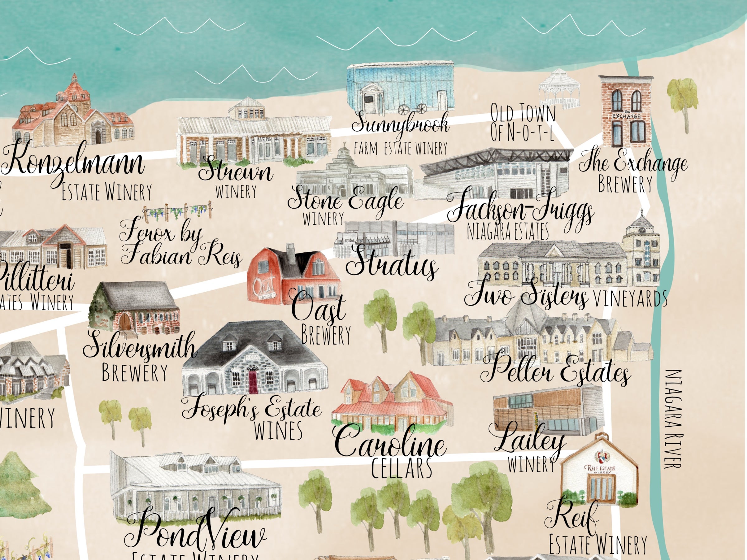 Niagara-On-The-Lake winery and beverage destination map | Art by