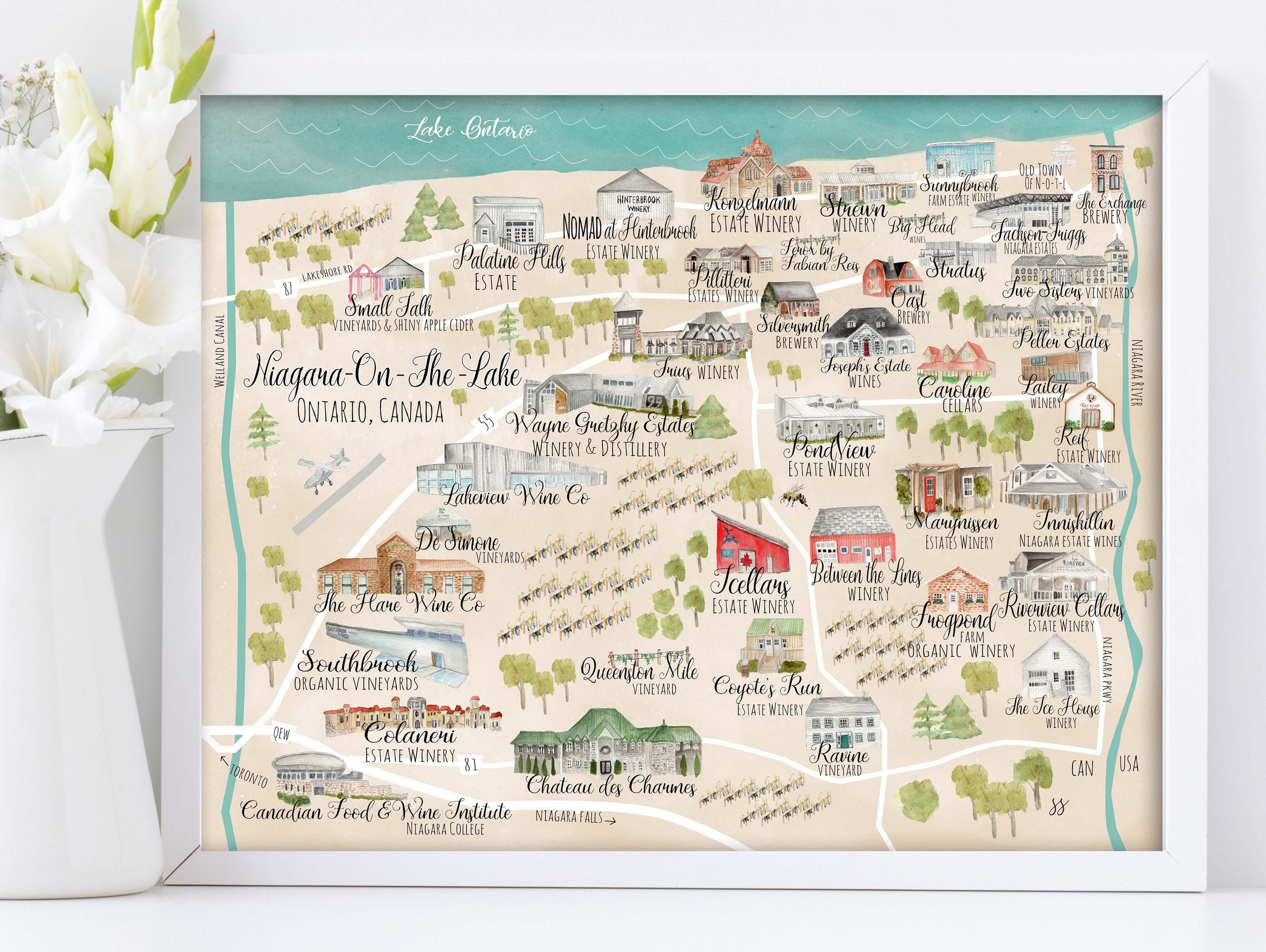 Niagara-On-The-Lake Wineries Destination map | Art by Shelley Szczucki